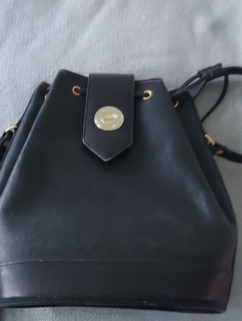 Classic Black Leather Bucket Bag -